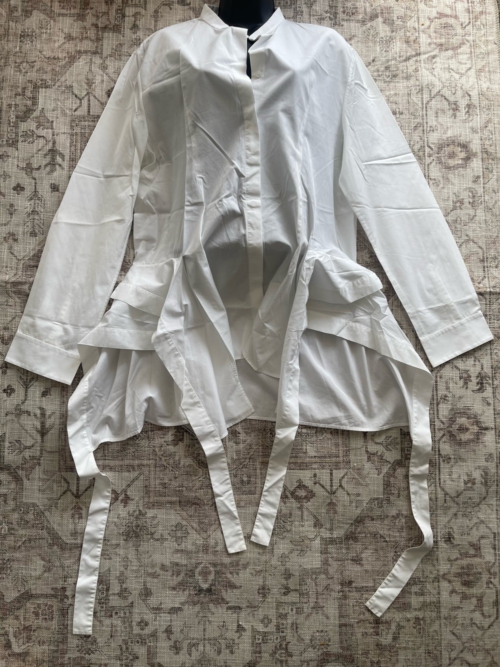 Jil Sander White Long-Sleeve Button-Front Shirt with Draped Tie Panels